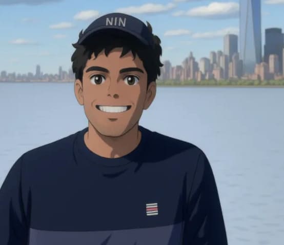 A Ghibli-style AI-generated photo of a person at the pier